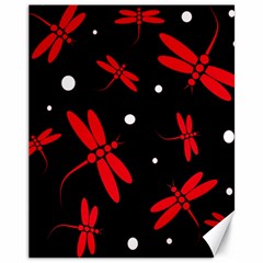 Red, Black And White Dragonflies Canvas 11  X 14  