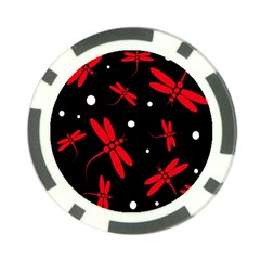 Red, Black And White Dragonflies Poker Chip Card Guards