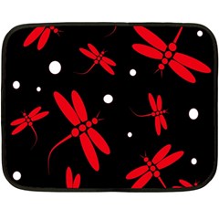 Red, Black And White Dragonflies Fleece Blanket (mini) by Valentinaart