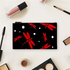 Red, Black And White Dragonflies Cosmetic Bag (small)  by Valentinaart