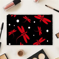 Red, Black And White Dragonflies Cosmetic Bag (large)  by Valentinaart