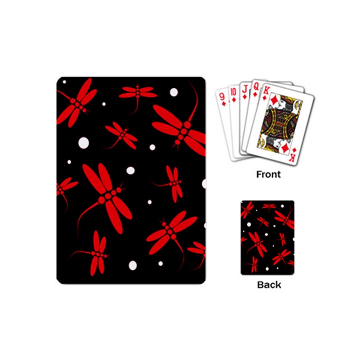 Red, black and white dragonflies Playing Cards (Mini) 