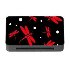 Red, Black And White Dragonflies Memory Card Reader With Cf by Valentinaart