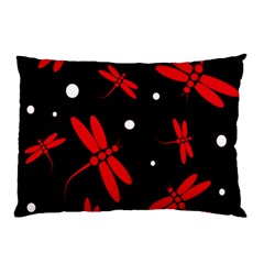 Red, Black And White Dragonflies Pillow Case (two Sides)