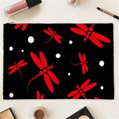 Red, Black And White Dragonflies Cosmetic Bag (xxl)  by Valentinaart