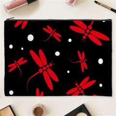 Red, Black And White Dragonflies Cosmetic Bag (xxxl)  by Valentinaart