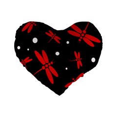 Red, Black And White Dragonflies Standard 16  Premium Heart Shape Cushions