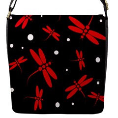 Red, Black And White Dragonflies Flap Messenger Bag (s) by Valentinaart