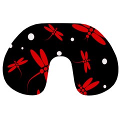 Red, Black And White Dragonflies Travel Neck Pillows by Valentinaart