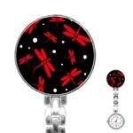 Red, black and white dragonflies Stainless Steel Nurses Watch Front