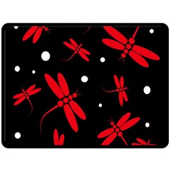 Red, Black And White Dragonflies Double Sided Fleece Blanket (large)  by Valentinaart