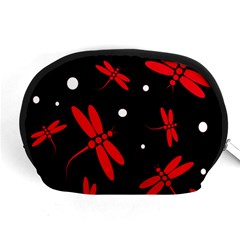 Red, Black And White Dragonflies Accessory Pouches (medium)  by Valentinaart