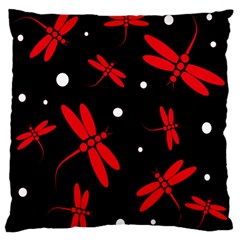 Red, Black And White Dragonflies Large Flano Cushion Case (two Sides)