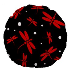 Red, Black And White Dragonflies Large 18  Premium Flano Round Cushions by Valentinaart