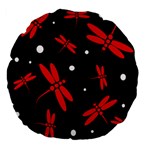 Red, black and white dragonflies Large 18  Premium Flano Round Cushions Front