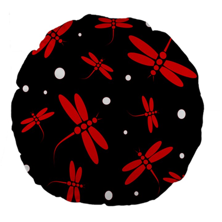 Red, black and white dragonflies Large 18  Premium Flano Round Cushions