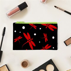 Red, Black And White Dragonflies Cosmetic Bag (xs) by Valentinaart