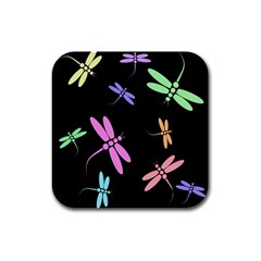 Pastel Dragonflies Rubber Square Coaster (4 Pack) 