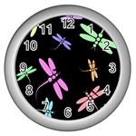 Pastel dragonflies Wall Clocks (Silver)  Front