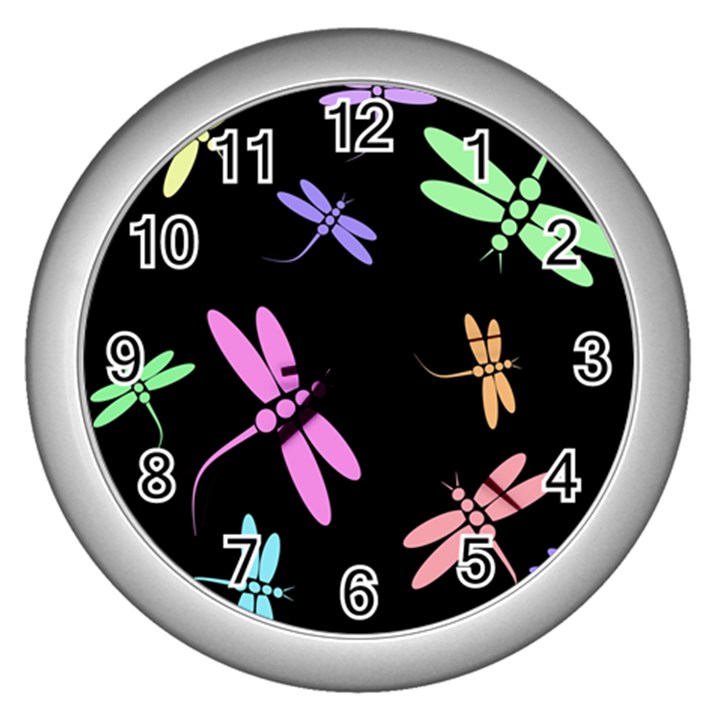 Pastel dragonflies Wall Clocks (Silver) 