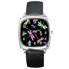 Pastel Dragonflies Square Metal Watch by Valentinaart