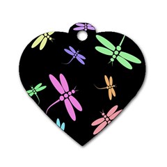 Pastel Dragonflies Dog Tag Heart (one Side) by Valentinaart