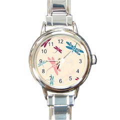 Pastel dragonflies  Round Italian Charm Watch