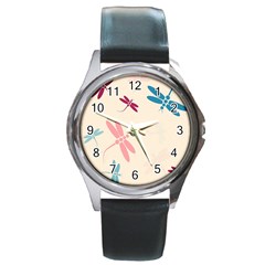 Pastel dragonflies  Round Metal Watch