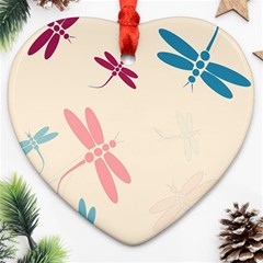 Pastel Dragonflies  Ornament (heart)  by Valentinaart