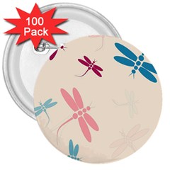 Pastel dragonflies  3  Buttons (100 pack) 