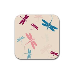 Pastel Dragonflies  Rubber Coaster (square)  by Valentinaart