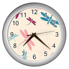 Pastel Dragonflies  Wall Clocks (silver)  by Valentinaart