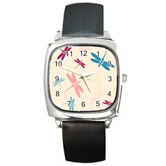 Pastel Dragonflies  Square Metal Watch by Valentinaart