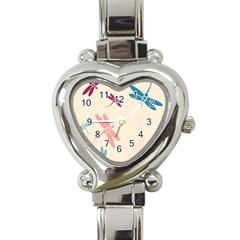 Pastel Dragonflies  Heart Italian Charm Watch by Valentinaart