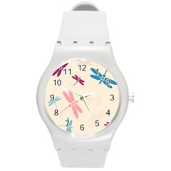 Pastel dragonflies  Round Plastic Sport Watch (M)