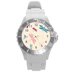 Pastel Dragonflies  Round Plastic Sport Watch (l) by Valentinaart