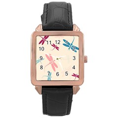 Pastel dragonflies  Rose Gold Leather Watch 