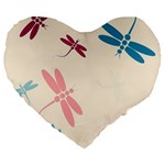 Pastel dragonflies  Large 19  Premium Flano Heart Shape Cushions Front