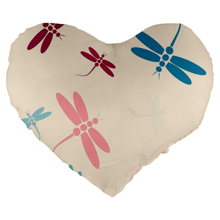 Pastel dragonflies  Large 19  Premium Flano Heart Shape Cushions