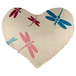 Pastel dragonflies  Large 19  Premium Flano Heart Shape Cushions Back