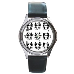 Black And White Fireflies Patten Round Metal Watch