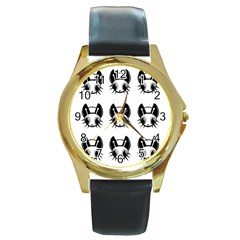 Black And White Fireflies Patten Round Gold Metal Watch