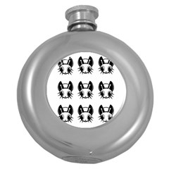 Black And White Fireflies Patten Round Hip Flask (5 Oz) by Valentinaart