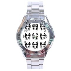 Black And White Fireflies Patten Stainless Steel Analogue Watch