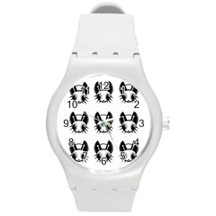 Black And White Fireflies Patten Round Plastic Sport Watch (m) by Valentinaart