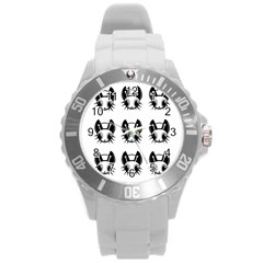 Black And White Fireflies Patten Round Plastic Sport Watch (l)