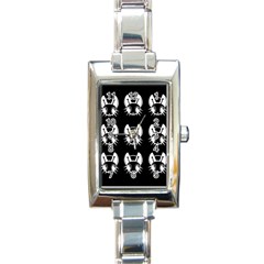 White And Black Fireflies  Rectangle Italian Charm Watch by Valentinaart