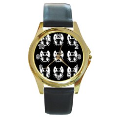 White And Black Fireflies  Round Gold Metal Watch by Valentinaart