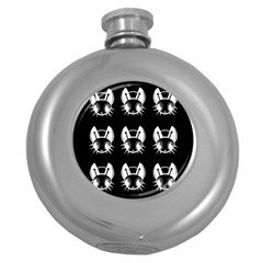 White And Black Fireflies  Round Hip Flask (5 Oz) by Valentinaart