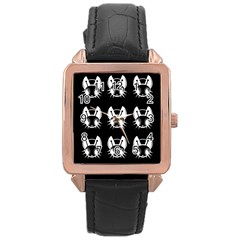 White And Black Fireflies  Rose Gold Leather Watch 